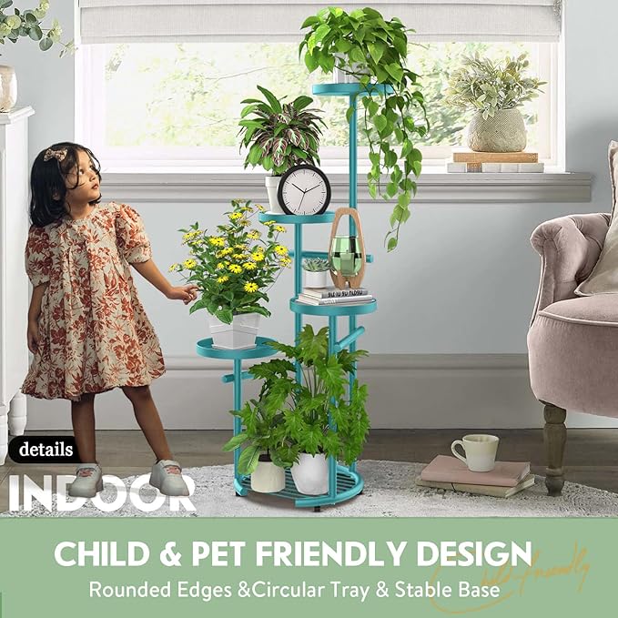 TOSKING 5 Tier Metal Plant Stand Indoor， Plant Shelf, Corner Shelf Flower Pot Stand for Outdoor Plant Stand for Living Room Balcony Garden Patio Bedroom (Blue, 38in)