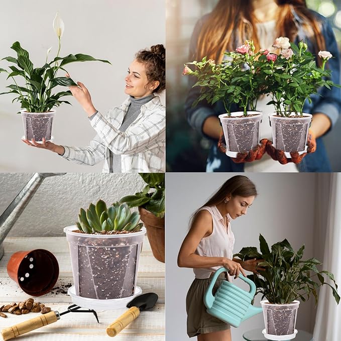 40Pack Clear Nursery Pots with Trays,4/5/6/7 inchTransparent Plastic Plant Pots with Drainage Hole for House Plants, Herb, Flower, Succulent and Outdoor Clearance,100 pcs Plant Labels,5-Set