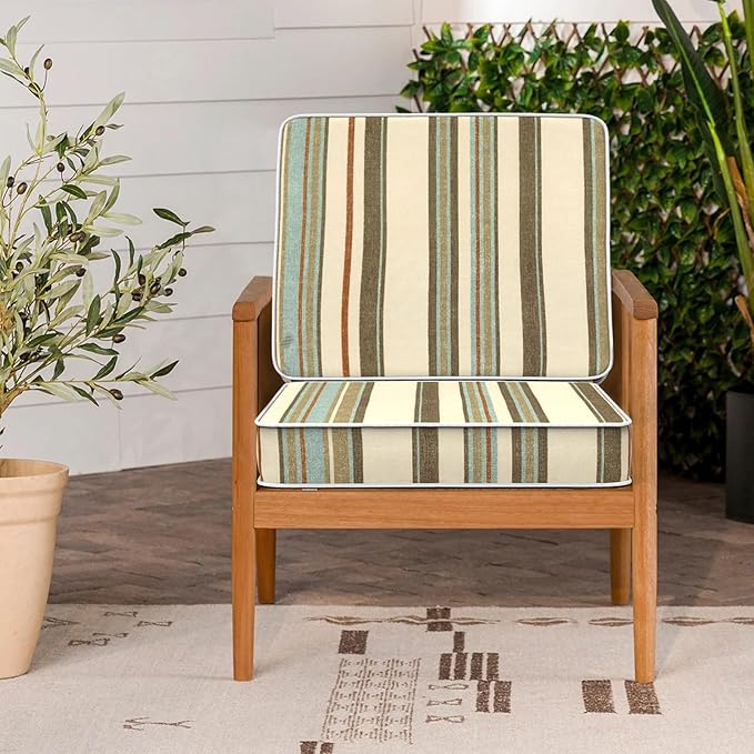 LVTXIII Patio Chair Cushions 22"x22"x3", Water-Repellent Outdoor Seat Cushions for Patio Furniture, Square Chair Pads with Ties for Home Garden Decoration, Set of 2, Stripe Onyx