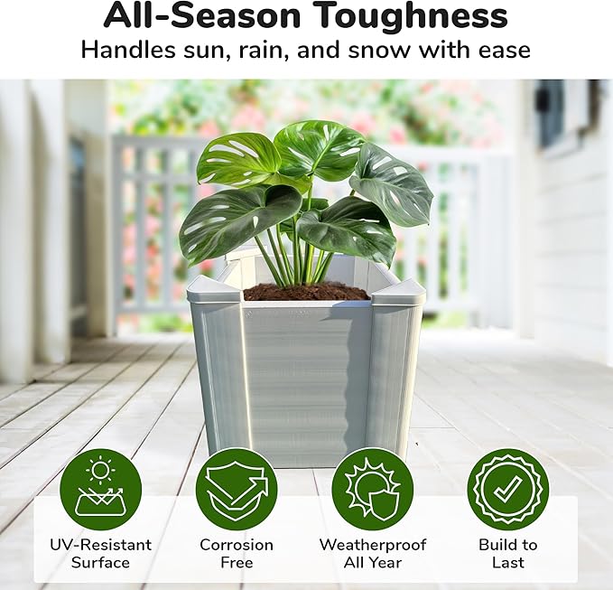 Raised Garden Bed - 1x1 ft Planter Box - White HDPE - No Tools Needed - DIY Kit for Urban Gardening, Flowers, Herbs & Vegetables - Made in The USA - 2 Pack