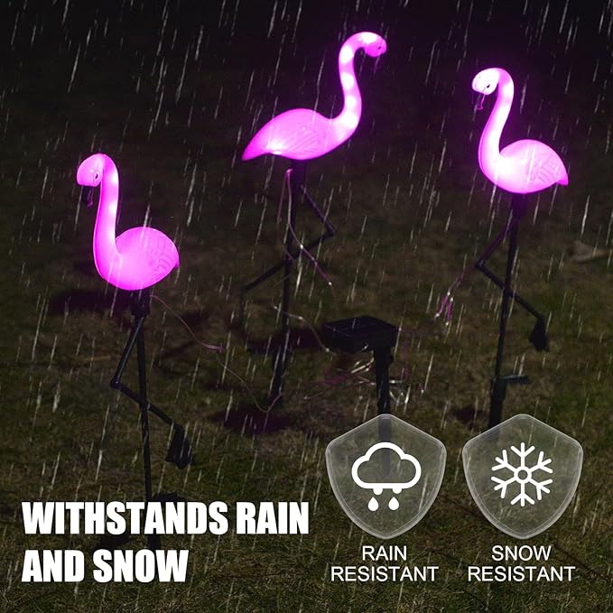 Flamingo Solar Lights,Outdoor Pink Flamingo Stake Light,Solar Powered Garden Lights,Yard Art Decor,Outdoor Garden Decorations,Outside Stick Lights,Outdoor Lights Waterproof (3pcs)