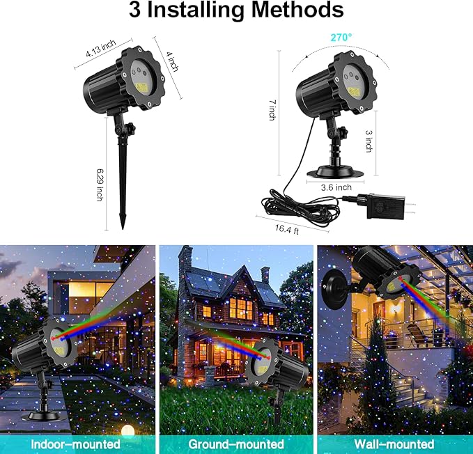 Laser Christmas Projector Lights Outdoor,Moving RGB Laser Projection Light,Firefly Light Show with RF Control,Waterproof Holiday Projector for Halloween Camping Garden Patio Decoration & Gift