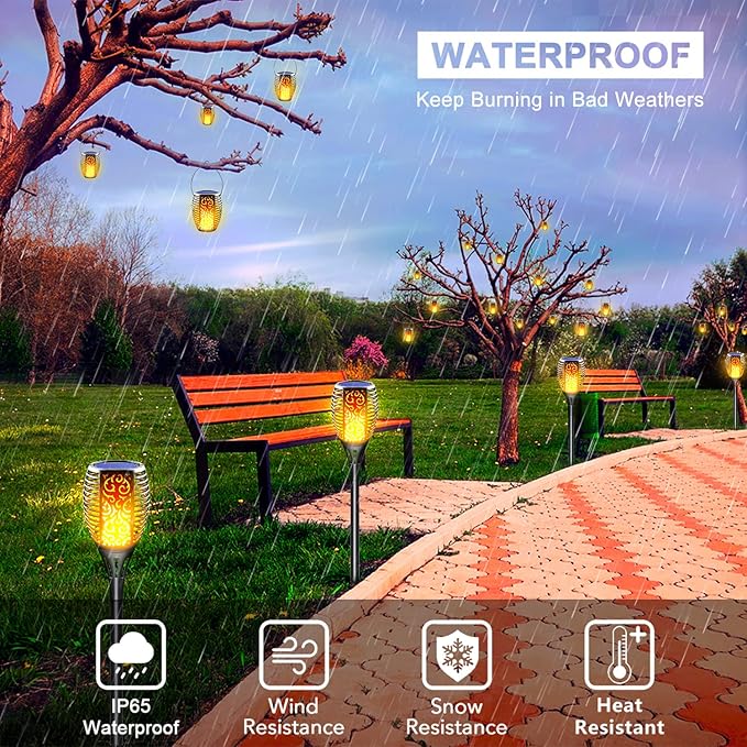 Large Solar Torch Light with Flickering Flame, Upgraded 3-in-1 Solar Fire Lights Outdoor Hanging Lanterns, Festival Decorations Solar Powered Tiki Torches for Garden, Pathway, Lawn, Yard