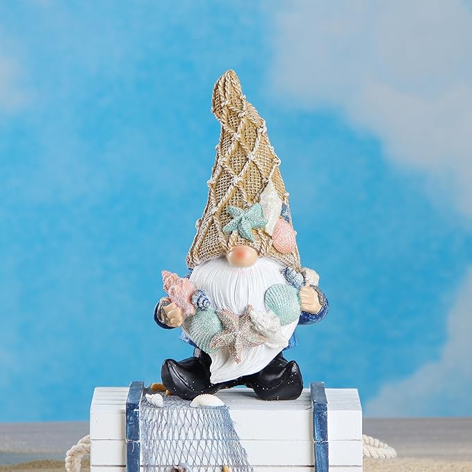 Leekung Garden Gnomes Statues Outdoor Funny - Garden Gnomes Decor Garden Decor Garden Figurine Ocean Gnomes Decor for Outdoor Indoor Beach Gnome Sculpture for Patio Lawn Yard Porch Bookshelf Gifts