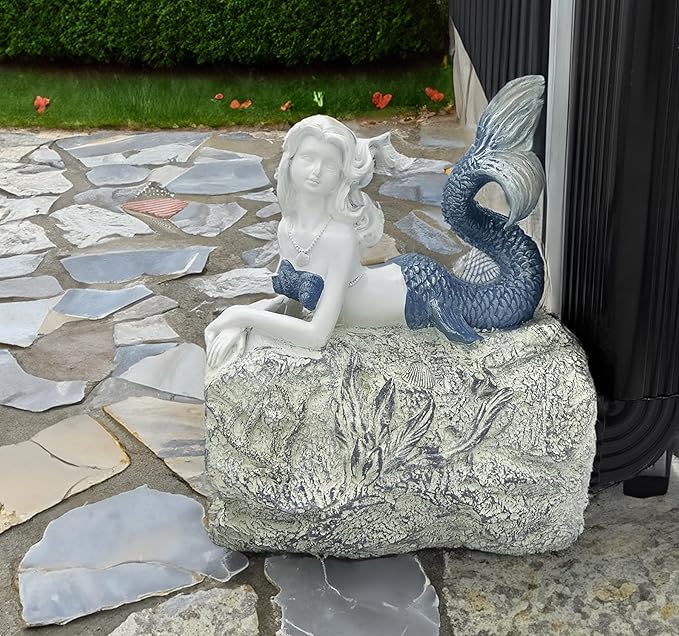 Mermaid Gutter Downspout Splash Block Statue, Garden Outdoor Animal Decor Sculpture, Diverter Rain, Decorative Extension, Waterproof Resin, Fits 3"x4" Rectangular Downspouts, Unique Gift