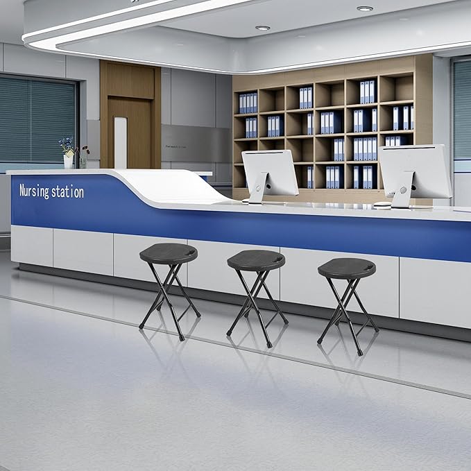 Folding Stool, 550lbs Capacity Foldable Stool with Handle, Portable Stools for Adults Heavy Duty, 18 inch Collapsible Chair for Meeting Room/Party/Garden/Home (Set of 2, Black)