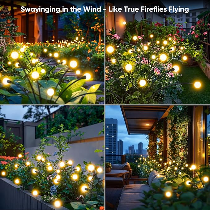 Solar Lights Outdoor Garden Decor: Unique Gardening Gifts for Mom - 4 Pack 32 LED Firefly Solar Powered Lamps - Sway by Wind Outside Waterproof Solar Lights for Yard Pathway Landscape Decorations