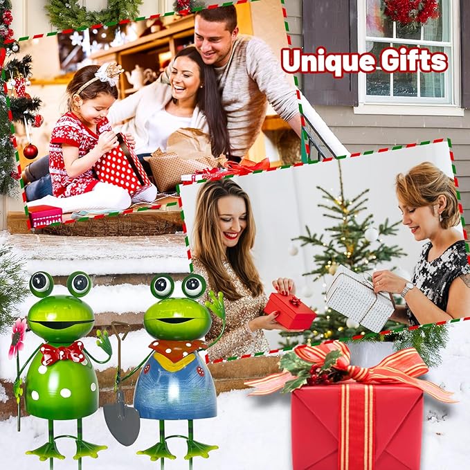 HONGLAND Metal Yard Art Garden Decor for Outside - Cute Frog Outdoor Decor - 3D Spring Frogs Figurine Garden Sculptures & Statues - Gifts for Grandma Mom - 2 Pcs