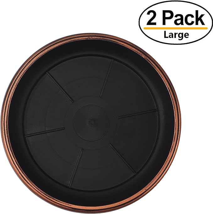 Decorative Heavy Duty Tray/Saucer (2 Pack) Rustic Medieval/French Country Look, Pot/Planter Base for Indoor/Outdoor Decor Use. Long Lasting, Reusable Light Weight (13 inches, Copper)