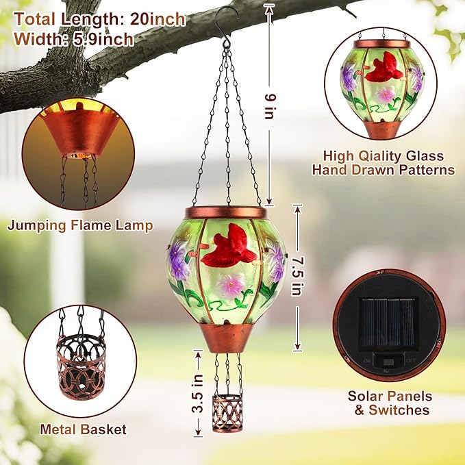 Cardinal Solar Hot Air Balloon Lantern,Outdoor Decor with Flame Lights Waterproof, Hanging for Garden Yard Lawn Patio, Unique Gifts for Women Mom Grandma Gardener for Mother'Day Christmas