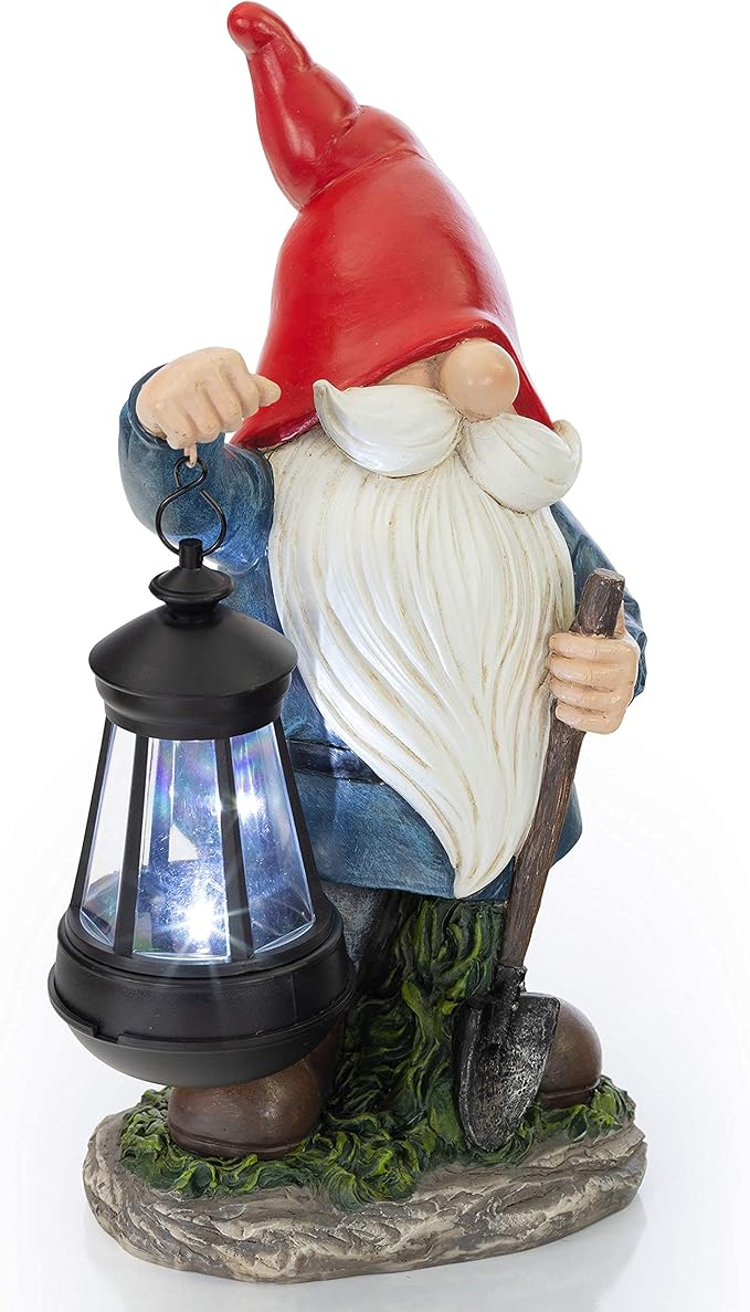 VP Home Earnest Garden Gnomes with Lantern Lawn Gnome Great Addition for Your Garden Solar Powered Light Garden Knome Christmas Decorations Gifts for Outside Patio Lawn