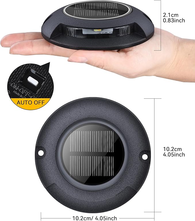 Solar Deck Dock Walkway Decorative Lights Outdoor Waterproof 4 Pack, 2 Colors in 1 Single-Sided LED Solar Driveway Lights, Road Driveway Marker for Warning Stair Pathway Patio Yard, Black