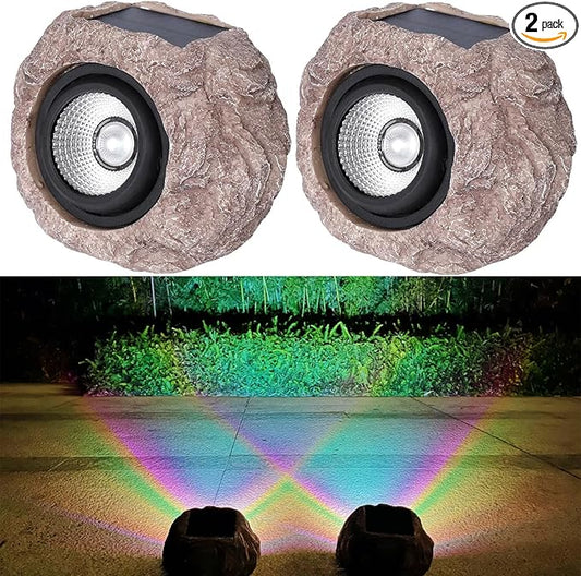 Solar Rock Lights Outdoor Waterproof, 2 Pack LED Colored Garden Landscape Light, Stone Statue Bright Solar Spot Light for Path, Yard, Patio, Lawn, Porch, Yard Decoration and Lighting