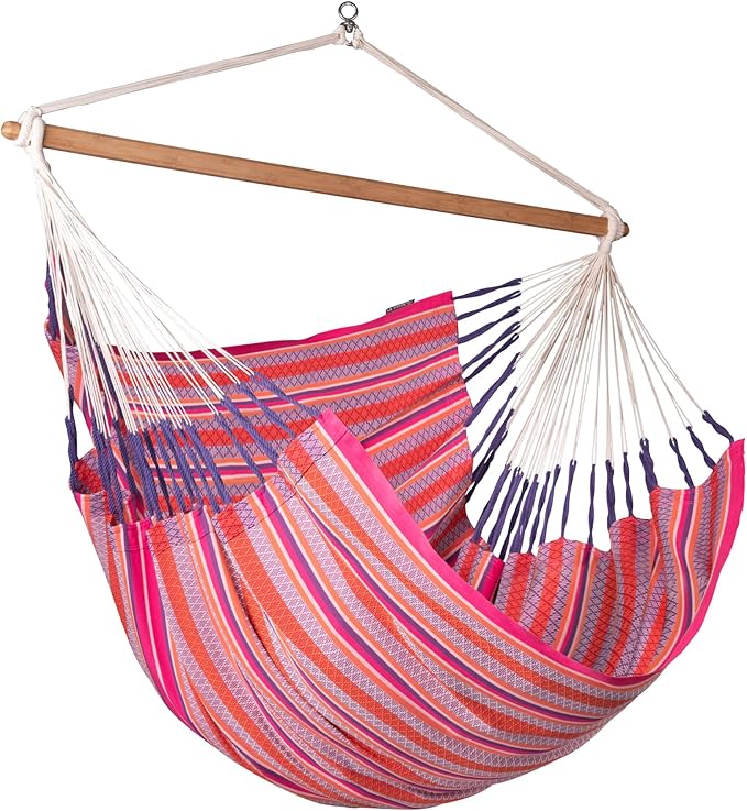 LA SIESTA - XL King Habana Cotton Hammock Swing - Indoor/Outdoor Boho Hanging Chair - Max 355 Lbs, Flamingo
