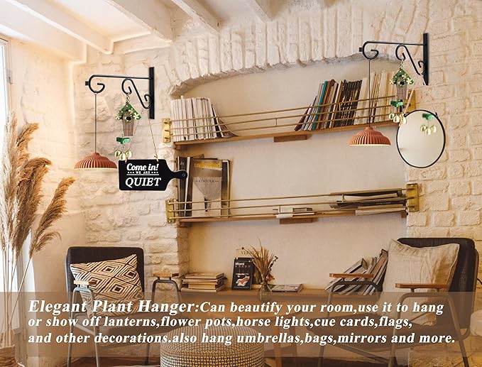 Plant Hanger Hook 4 Pack Hanging Basket Hooks,12in Metal Plant Wall Hanger,Plant Bracket Hook for Hanging Flower Baskets,Outdoor & Indoor Plant Hook Black