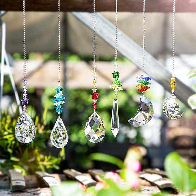 H&D HYALINE & DORA 6PCS Suncatchers Crystal Chandelier Prism Hanging Ornament for Window Home Garden,Rainbow Maker Crystal Pendant