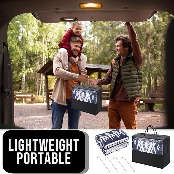 OLANLY Outdoor Rug Waterproof 9x18 ft, Reversible Outdoor Plastic Straw Rug, Boho Patio Rug, Indoor Outdoor Carpet, RV Mat Outside for Patio, Camp, Picnic, Balcony, Deck, Backyard, Navy & White