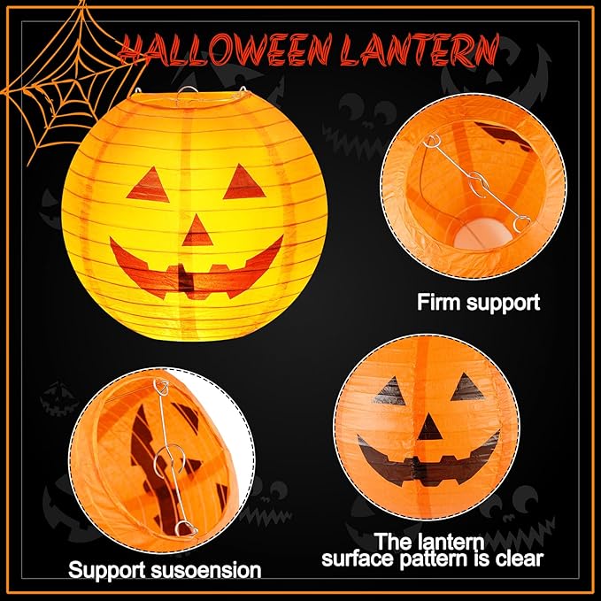 Retisee 20 Pcs 10 Inch Halloween Paper Lanterns Jack O Lantern Pumpkin Halloween Party Decorations Halloween Hanging Pumpkin Decor with Lights Suitable for Indoor Outdoor Yard, Lawn, Garden, Party