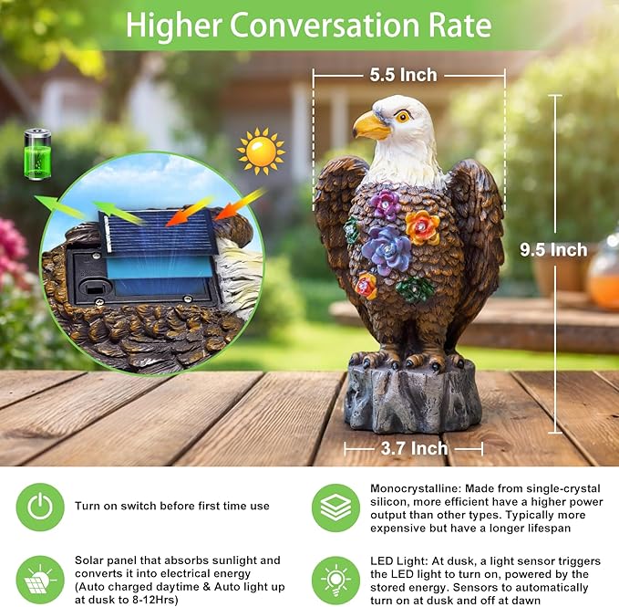 TAKE ME Gardening Gifts Outdoor Decor Eagle Solar Lights Christmas Garden Gifts for Eagle Lovers Birthday Gifts for Women Garden Decor Patio Yard Decor (Brown Eagle)