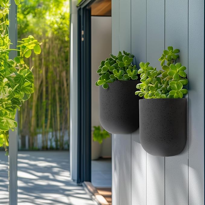 La Jolie Maison Wall Hanging Planters for Indoor Plants，Hanging Flower Pots for Air Plants Succulent, Set of 2, 6 Inch, Concrete Gray