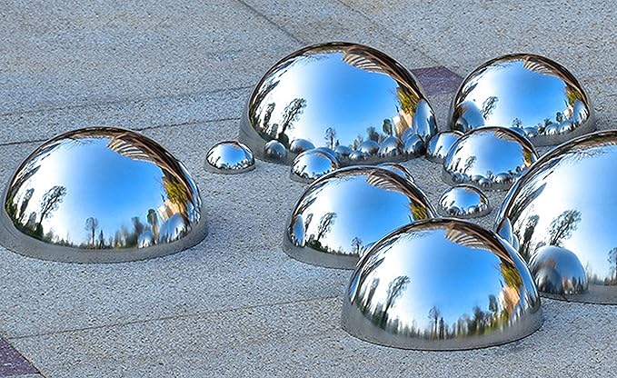 Nerien Gazing Ball, Stainless Steel Garden Mirror Globe, Polished Ornament Sphere, Hollow Floating Reflective Hemisphere, for Home Outdoor Pond Housewarming Swimming Pool Decoration, Sliver, 6Pcs Mix