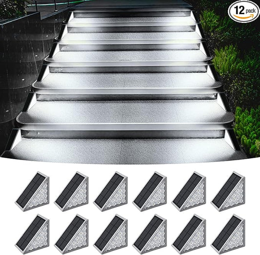 Solar Stair Lights Outdoor, 12 Pack Outdoor Solar Lights Waterproof IP67, Solar Step Lights for Outside, Patio, Decor, Yard, Garden, Front Door, Porch (Cool White)