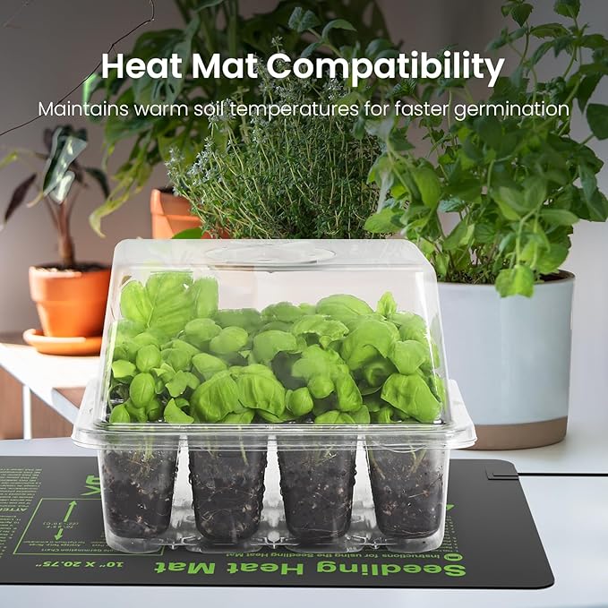 MIXC 6-Pack Seed Starter Tray with Plant Light,Seedling Trays with Adjustable Humidity Domes & Clear Cell Trays 12 Full Spectrum LED Beads for Indoor Plant Growth(Transparent)