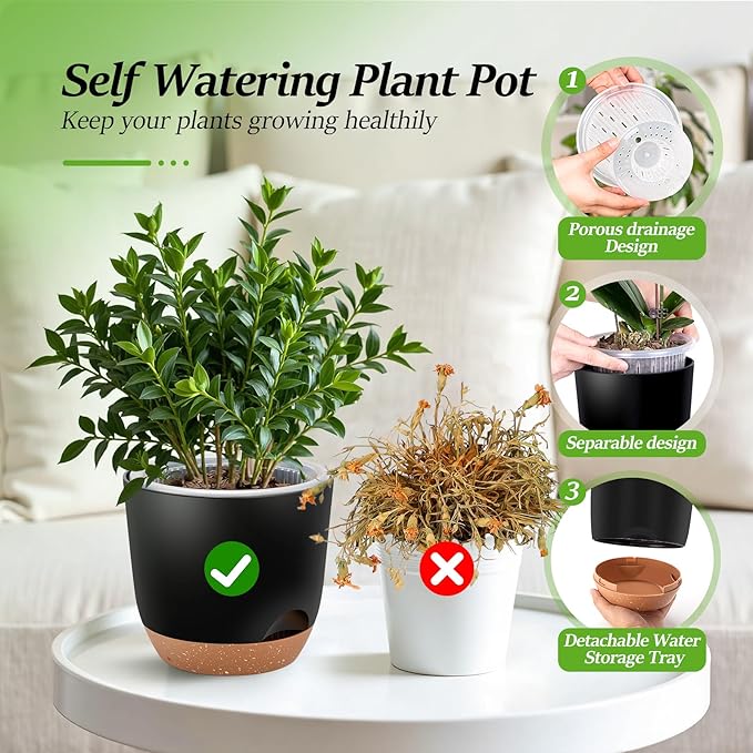 7.2 Inch Self Watering Orchid Pots for Indoor Plants,Macetas para Orqudeas,Flower Pots for Indoor Plants with Holes(Black)