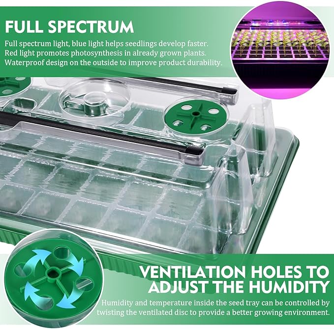 Verdenu Seed Starter Tray with Grow Light, 2 Pack 80 Cells Seed Starter Kit with Humidity Dome, Adjustable Brightness Seed Tray with Smart Timer, 3 Modes, 4 Timing, Seed Germination Kit for Indoor