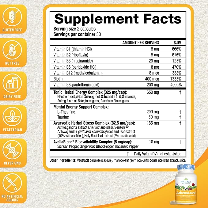 RidgeCrest Herbals Adrenal Fatigue Fighter (New (60 Caps, 30 Serv)