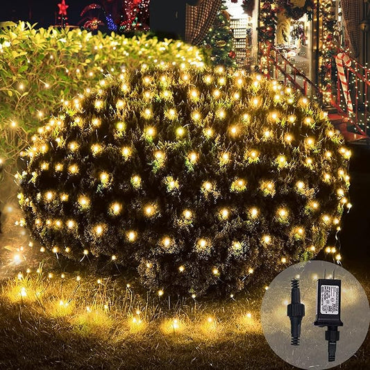 360 LED Christmas Net String Lights Outdoor, 21ft x 5ft Waterproof Warm White Mesh Giant Net, 8 Modes Connectable Fairy Lights for Bushes Tree Garden Home Party Decor