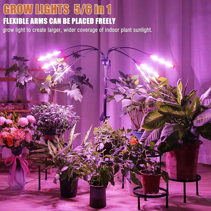 Grow Lights for Indoor Plants Full Spectrum with Stand and Timer, (Red+Blue+White) 5 Heads LED Plant Lights for Indoor Growing, Standing Floor House Plant Lamp for Seed Starting.