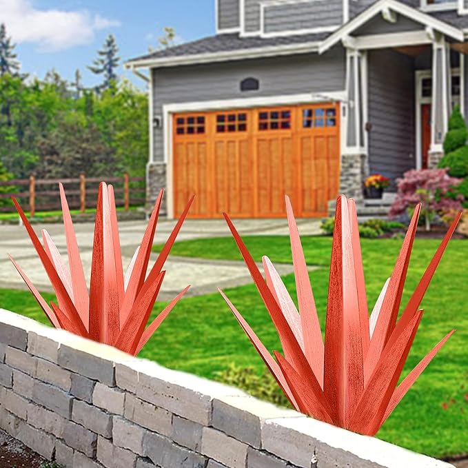 Enlarge Metal Plants Tequila Rustic Sculpture, Outdoor Patio Yard, Home Decor Hand Painted Agave Garden Statue, Outdoor Lawn Ornaments Yard Stakes for Mom Gift (1 Big RED)