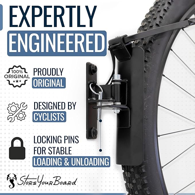 StoreYourBoard Bike Swivel Rack – Wall Mounted Garage Bike Storage, Vertical Hanger with 120° Swing Design & Stopper, Space-Saving Indoor Wall Mount – Fits Kids Bikes, BMX & More