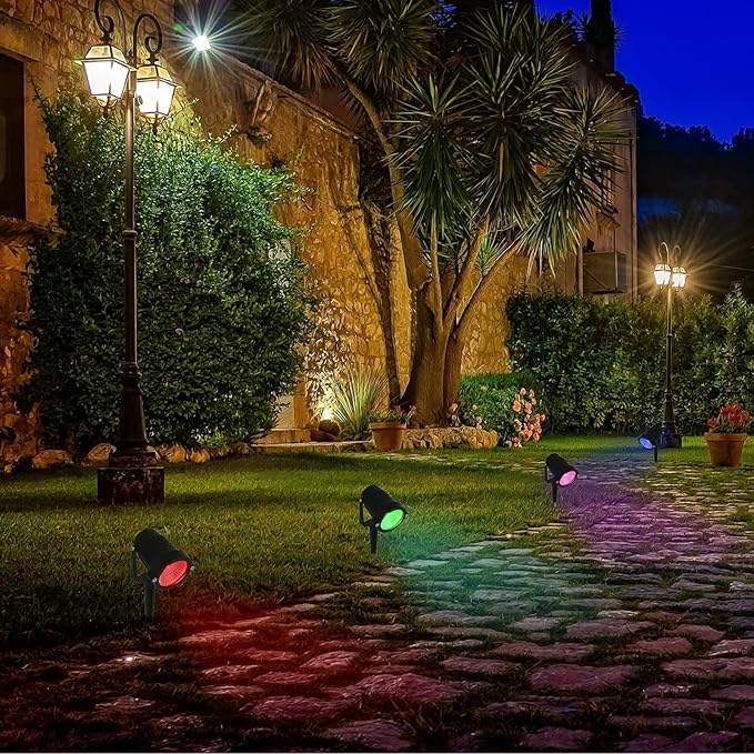 Color Change Landscape Lighting Low Voltage LED Outdoor Spotlights 6W 12V IP66 Waterproof Landscaping Lights Remote Control Garden Pathway Lights RGB Trees Decorations