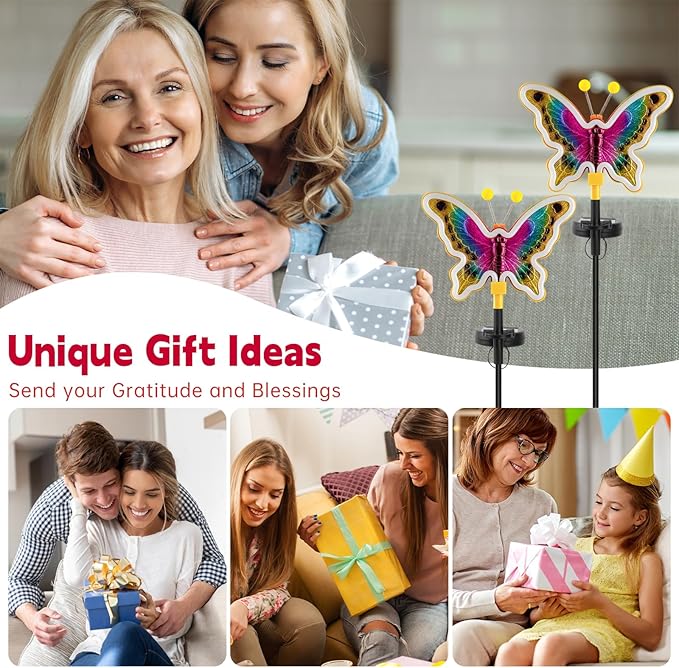 Solar Butterfly Lights,Solar Garden Decor, Outdoor Garden neon Lights,Butterfly Solar Stake Lights,Yard Patio Pathway Decoration Outdoor(Yellow, 2pack)