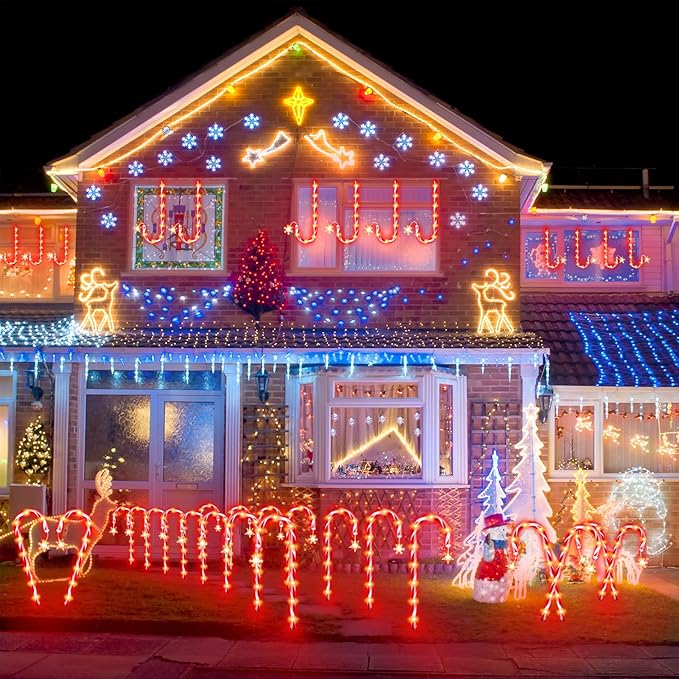 36" Outdoor Christmas Decorations, Real 30" Red Candy Cane Lights Outdoor Pathway 8 Flashing Modes, 12 Pack Christmas Candy Cane Lights, Christmas Decorations Outdoor Yard, Warm Lights with Star