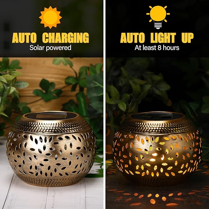 Reginary 2 Pcs Solar Table Lantern Outdoor Waterproof Dancing Flashing Flame 7 Color 2 Modes Metal Tabletop Light Desktop Decorative Lamp Auto On/Off Lighting for Patio Garden Pathway Yard (Bronze)