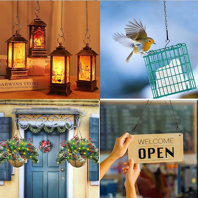 RIFNY Hanging Chains with Hooks, 15 Pieces 20 Inch Black Chain for Hanging Bird Feeders Planters Baskets Billboards Lanterns Wind Chimes Ornaments Outdoor/Indoor Use (20 inch 15pcs)