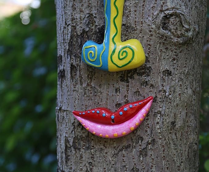Tree Faces Decor Outdoor, Cute Tree Decorations Outdoor Faces Colorful Funny Outdoor Tree Faces Decor Creative Faces for Trees Garden Yard Tree Art Unique Tree Face