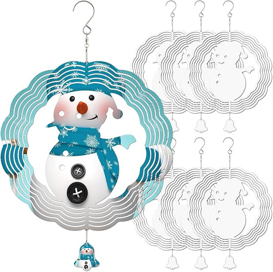 Sublimation Wind Spinner Blanks, 10 Inch 3D Aluminum Metal Hanging Wind Spinner Bulk for Garden Yard Outdoor, Window Porch Decoration for Heat Press Transfer DIY (20. snowman-6pcs)