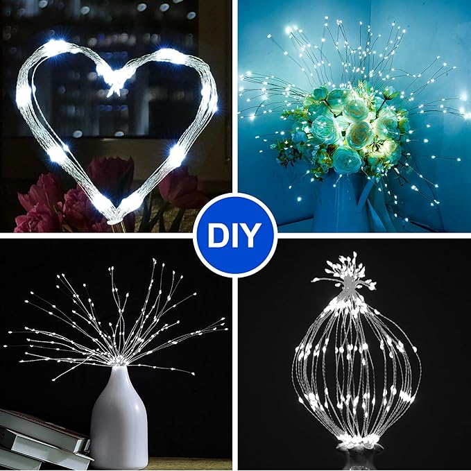 Solar Firework Lights Outdoor, 1000 LED Starburst Light Outdoor with USB Rechargerable, 8 Modes Waterproof Solar Hanging Lights for Gazebo Yard Party Wedding Decorations (White, 1000 LED)