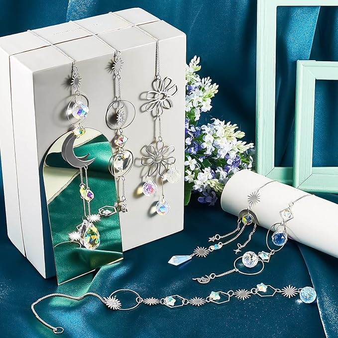 Ysleen 16 Pcs Crystals Suncatcher Colorful Hanging Sun Catcher for Window with Chain Pendant Ornament Prism Rainbow for Garden Wedding Valentine's Day Party Indoor Outdoor Decoration Gift(Silver)