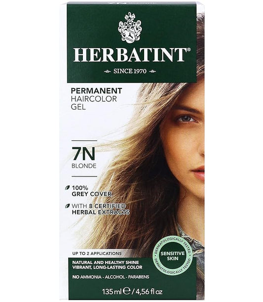 Herbatint Permanent Haircolor Gel, 7N Blonde, 100% Grey 4.56 oz