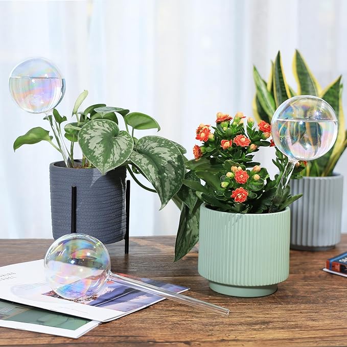 6.4 oz Medium Plant Self Watering Globes, Light Iridescent Glass Water Bulb for Indoor Plants While Away, Automatic Plant Waterer Self-Watering Stakes, Plant Thing for Plant Parents, 2 Pack