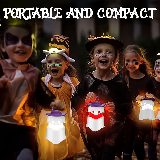 EverBrite 3-Pack Halloween Hanging Ghost Lights, Collapsible Ghost Camping Lantern, Two Color Changing, Indoor/Outdoor Halloween Spooky Party Decorations, Battery Included