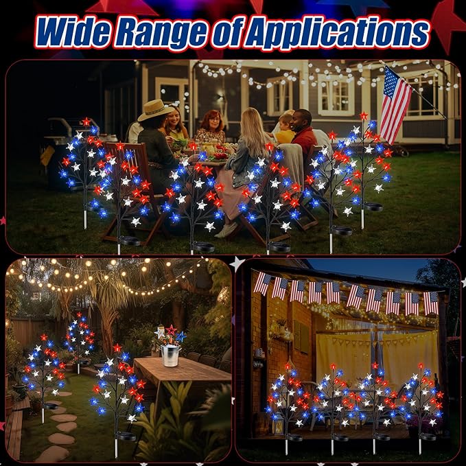 6 Pcs Solar 4th of July Decorations Outdoor Lights 8 Modes Star Stake Lights Waterproof Solar Patriotic Decorations Lights for July 4th Memorial Day Garden Yard Pathway