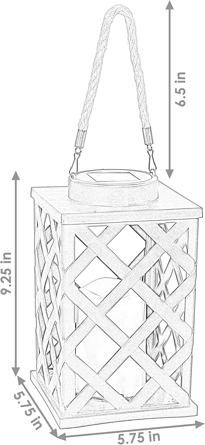 Sunnydaze Modern Crosshatch 9-Inch Solar LED Decorative Candle Lantern - Tabletop/Hanging Light - Set of 2 - Black