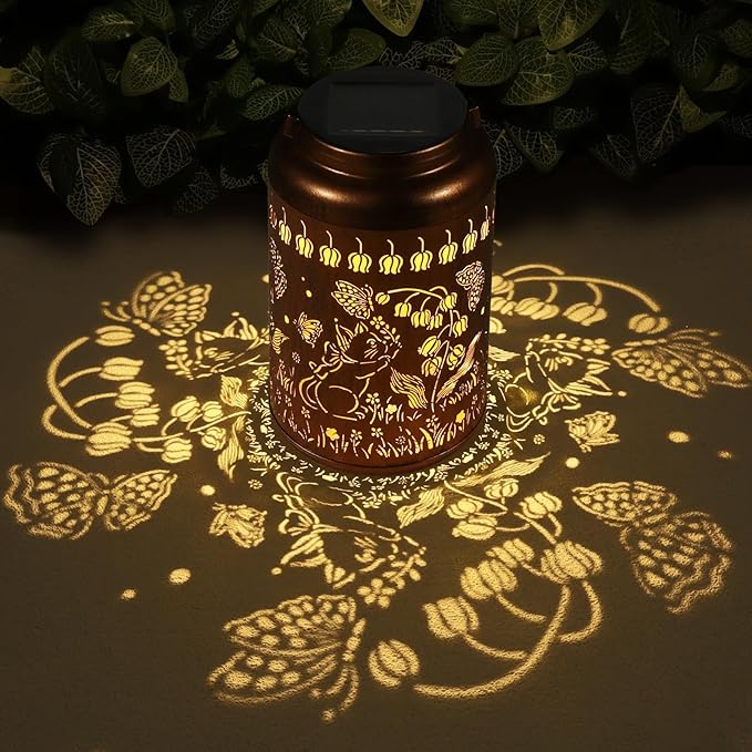 Solar Lantern Outdoor Hanging Lights Birthday Gifts for Women Mom and Grandma Cat and Butterfly Metal Garden Decor Outdoor Waterproof LED Solar Lanterns for Patio, Yard, Pathway,Landscape
