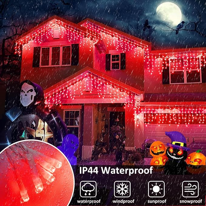 Christmas Icicle Lights Outdoor, 66Ft 640 LED Icicle Lights for Outside with 8 Modes Timers, Waterproof Plug in String Light for House Yard Eave Patio Wedding Party Holiday Decorations, Red